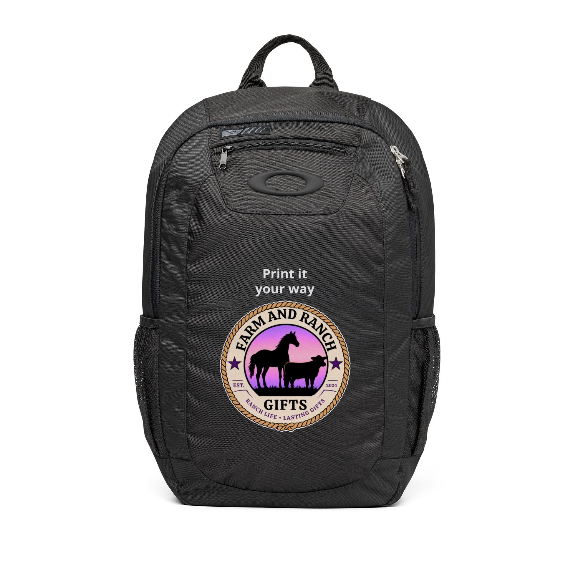 Personalize IT Backpack featuring a customizable design with 'Farm and Ranch Gifts' logo.