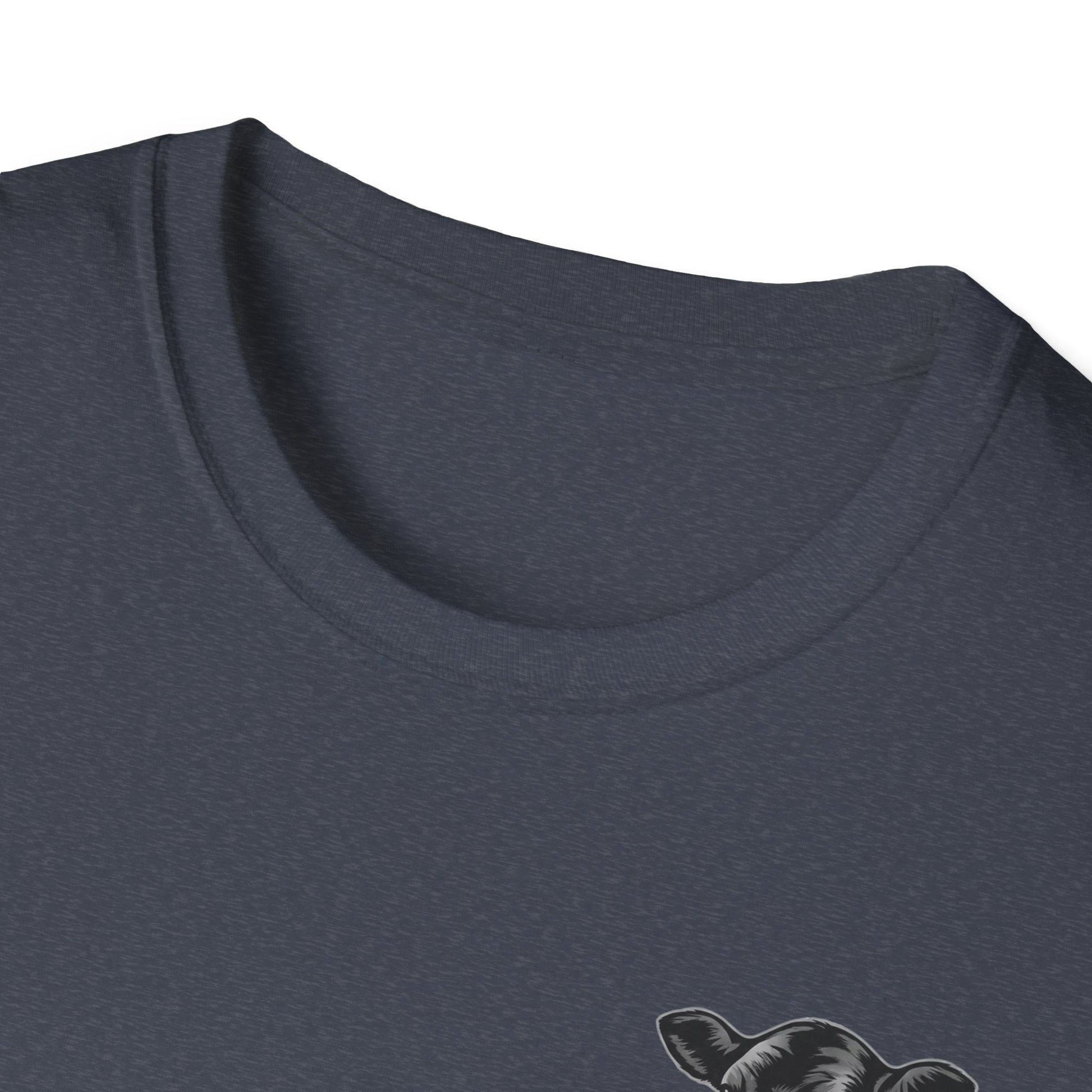 Close-up of the Farm Life T-Shirt collar, showcasing soft fabric and hand-drawn graphic, perfect for rancher apparel.