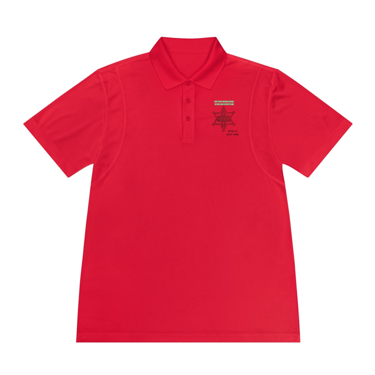 Personalize Sport Polo Shirt in vibrant red with a crisp collar and embroidered design, ideal for ranch hands.