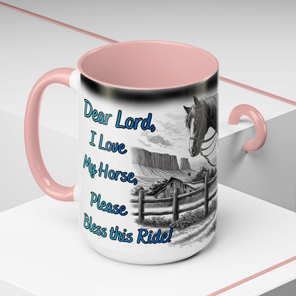 Praying Cowgirl Coffee Mug featuring a heartfelt horse design, perfect gift for equestrian enthusiasts.