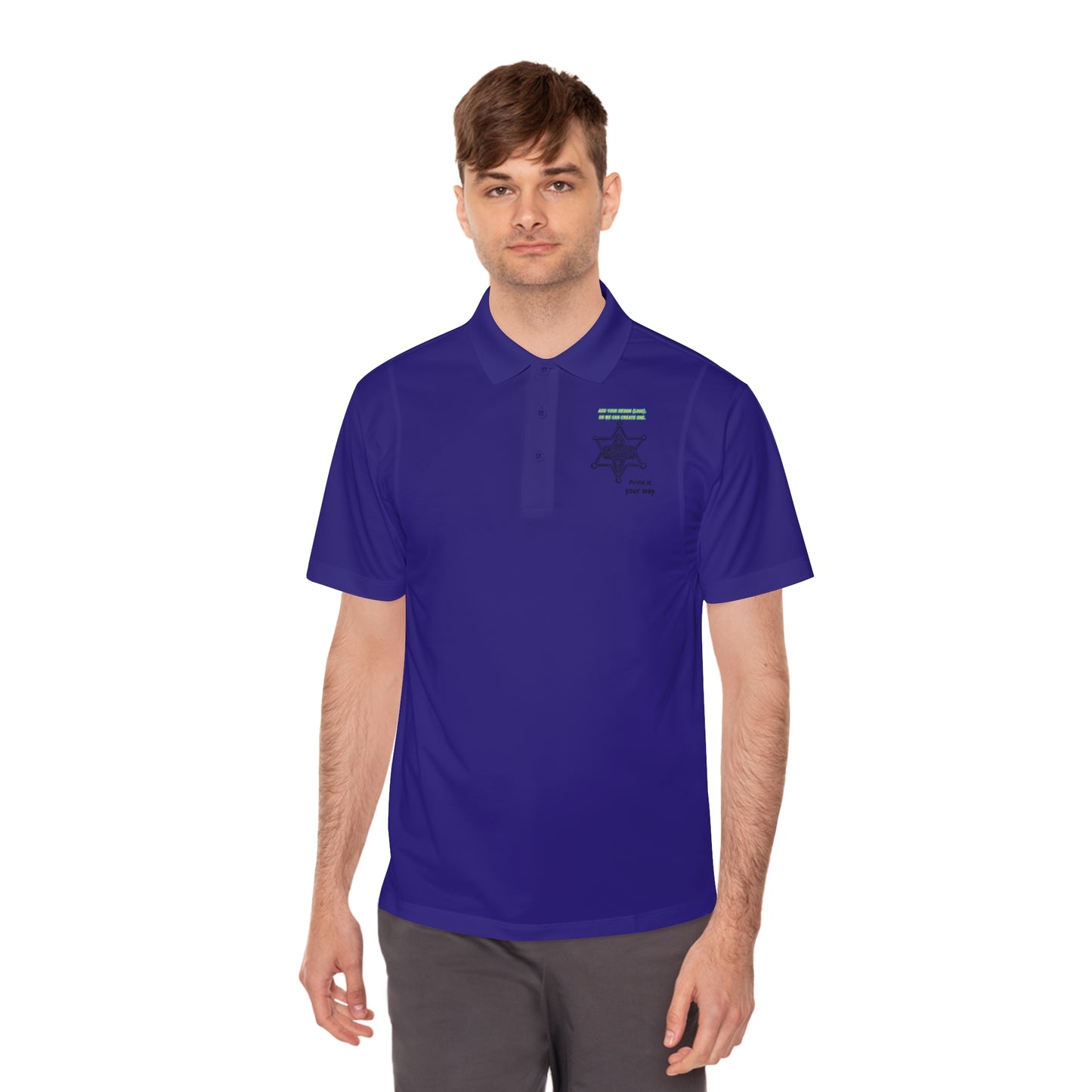 Personalize Sport Polo Shirt in purple, perfect for ranch work with sleek fit and moisture-wicking fabric.