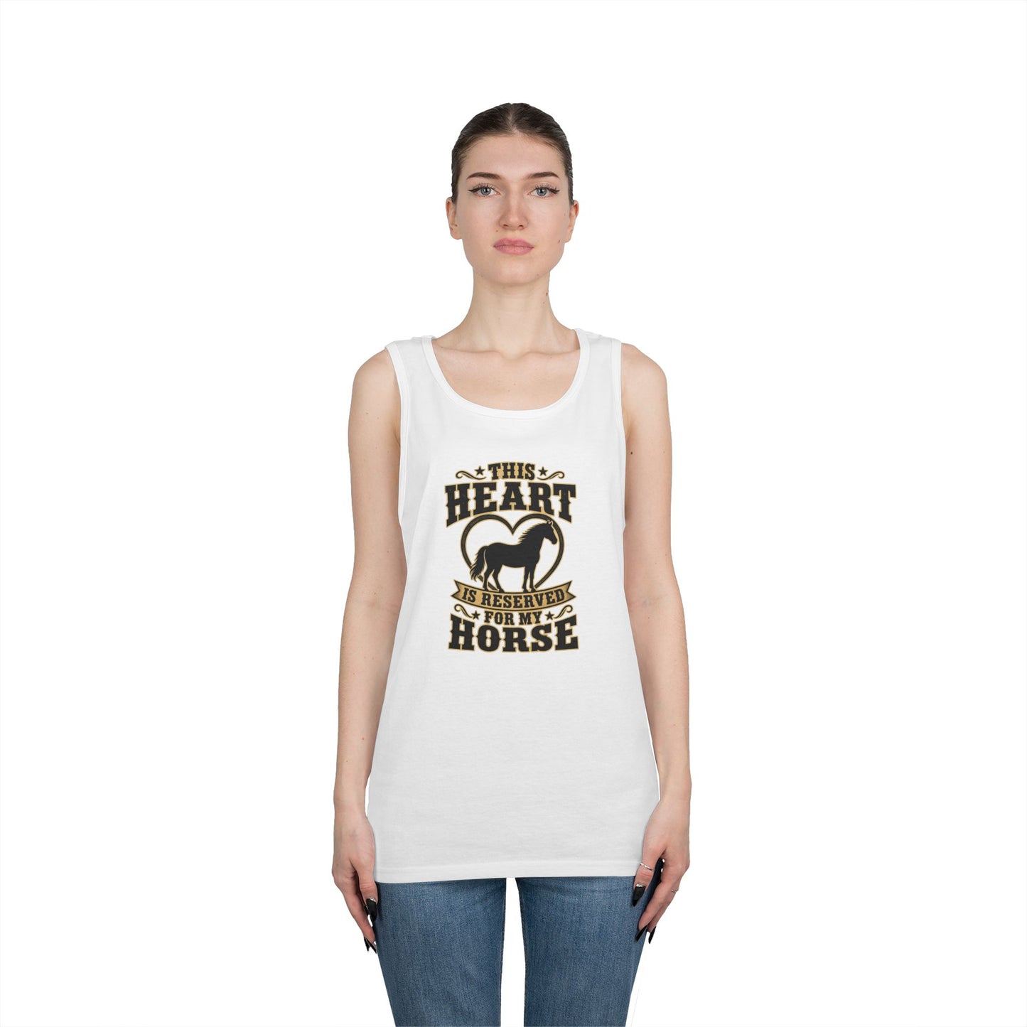 Horse Lover Tank Top featuring the phrase 'This Heart is Reserved for My Horse' with a mare silhouette design.