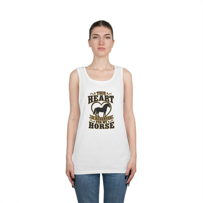Horse Lover Tank Top featuring the phrase 'This Heart is Reserved for My Horse' with a mare silhouette design.