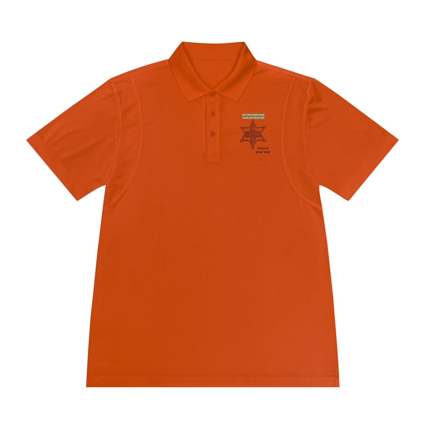 Personalize Sport Polo Shirt in bright orange, featuring a crisp lapel collar and three-button placket.