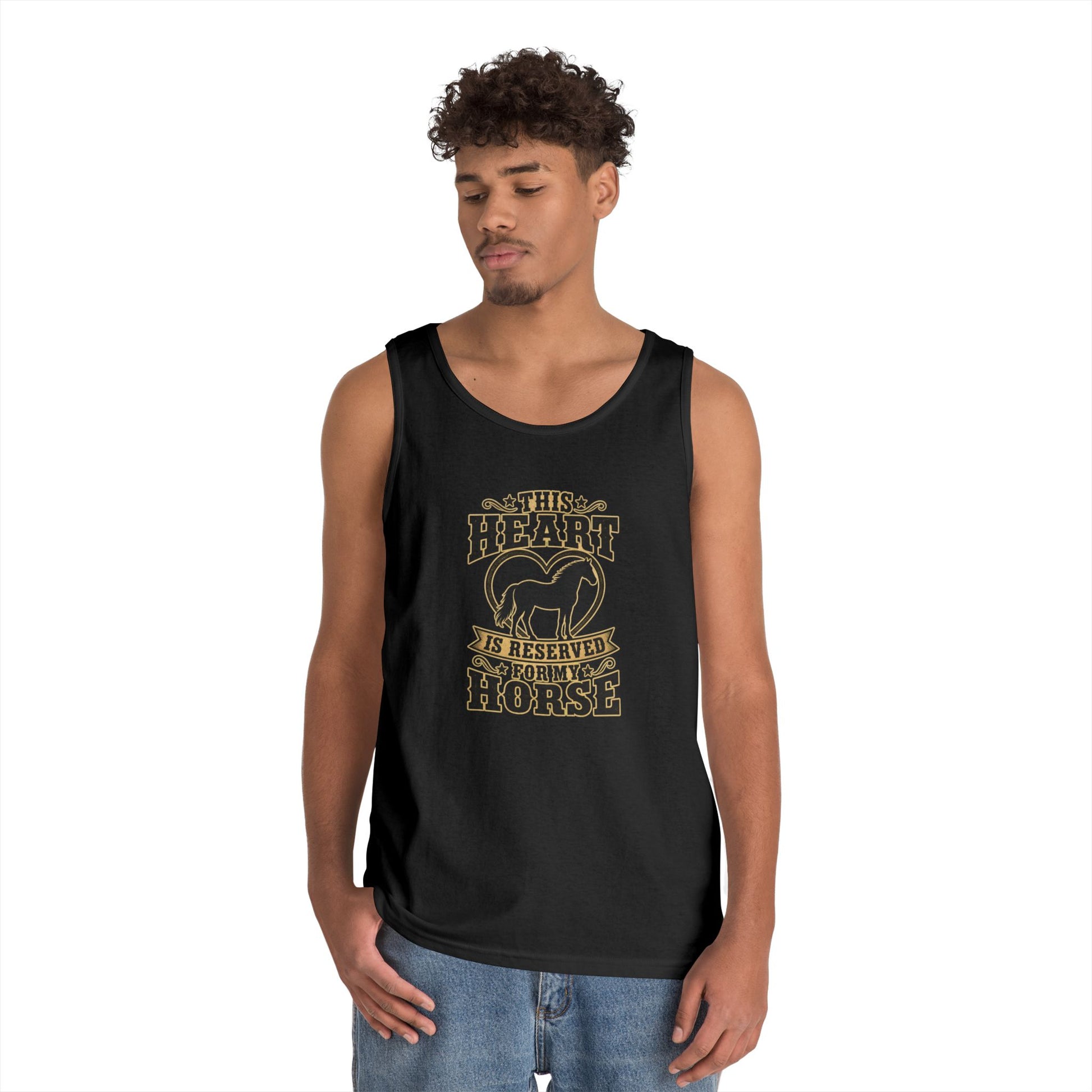 Horse Lover Tank Top featuring the phrase 'This Heart is Reserved for My Horse' and a horse silhouette.