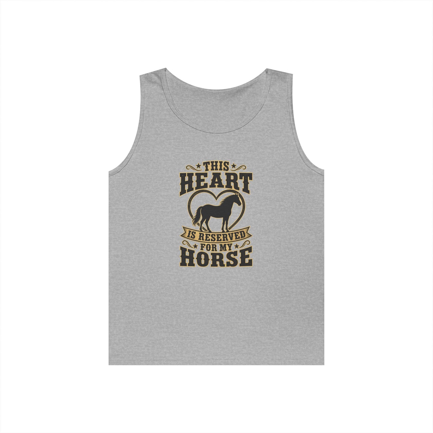 Horse Lover Tank Top featuring the graphic "This Heart is Reserved for My Horse" on a gray tank.