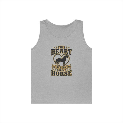 Horse Lover Tank Top featuring the graphic "This Heart is Reserved for My Horse" on a gray tank.