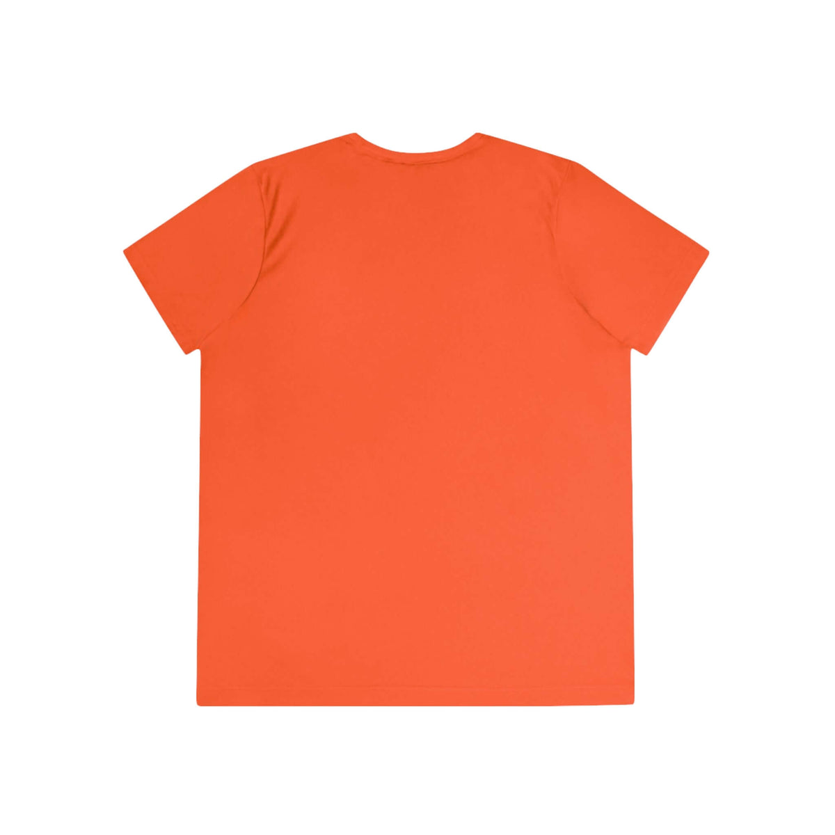 Back view of the Cowgirl Ride Giddy Up Ladies Tee in vibrant orange color.