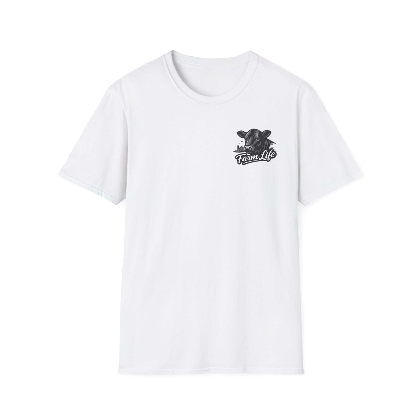 Farm Life T-Shirt featuring a hand-drawn cow graphic, perfect rancher apparel for outdoor lovers.