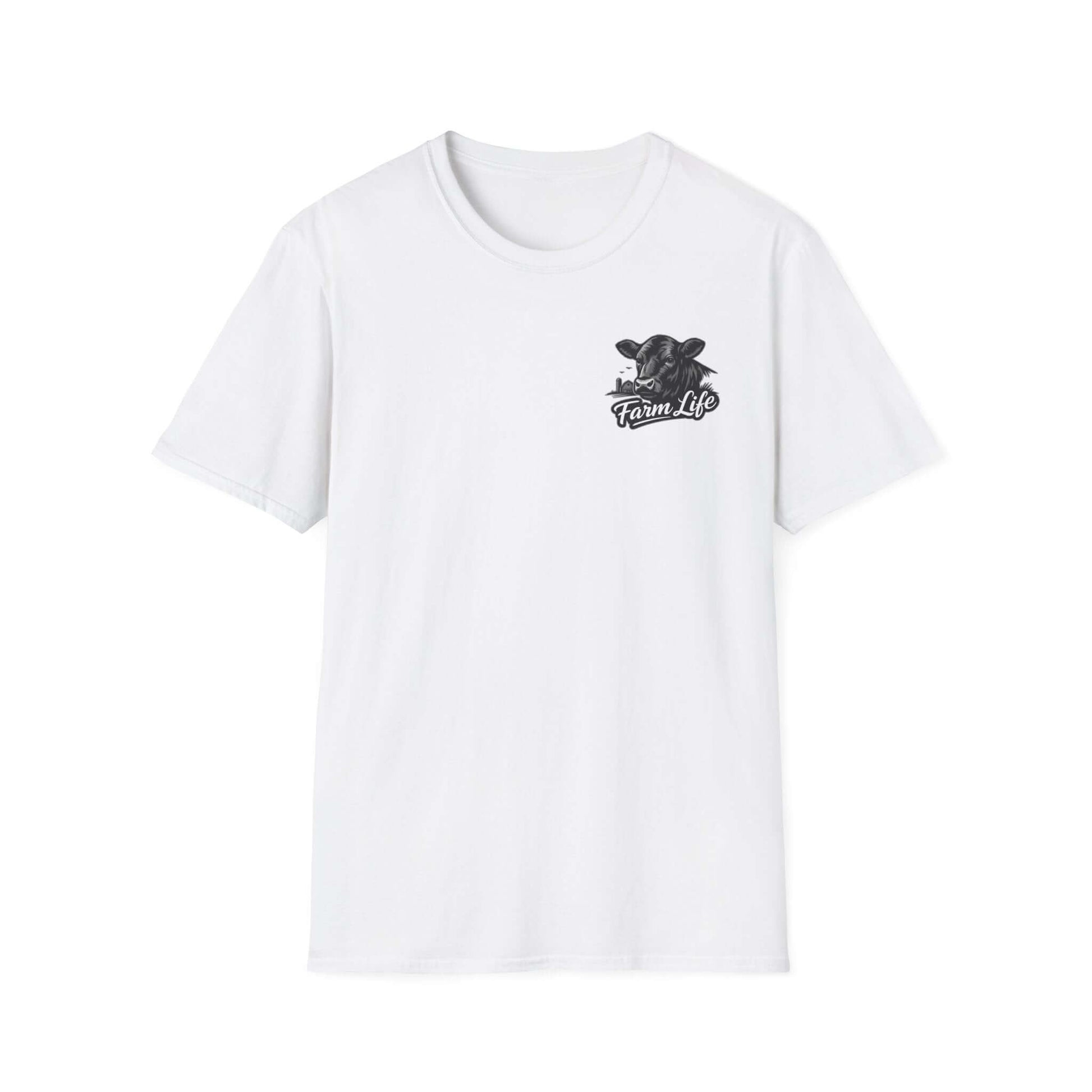Farm Life T-Shirt featuring a hand-drawn cow graphic, perfect rancher apparel for outdoor lovers.