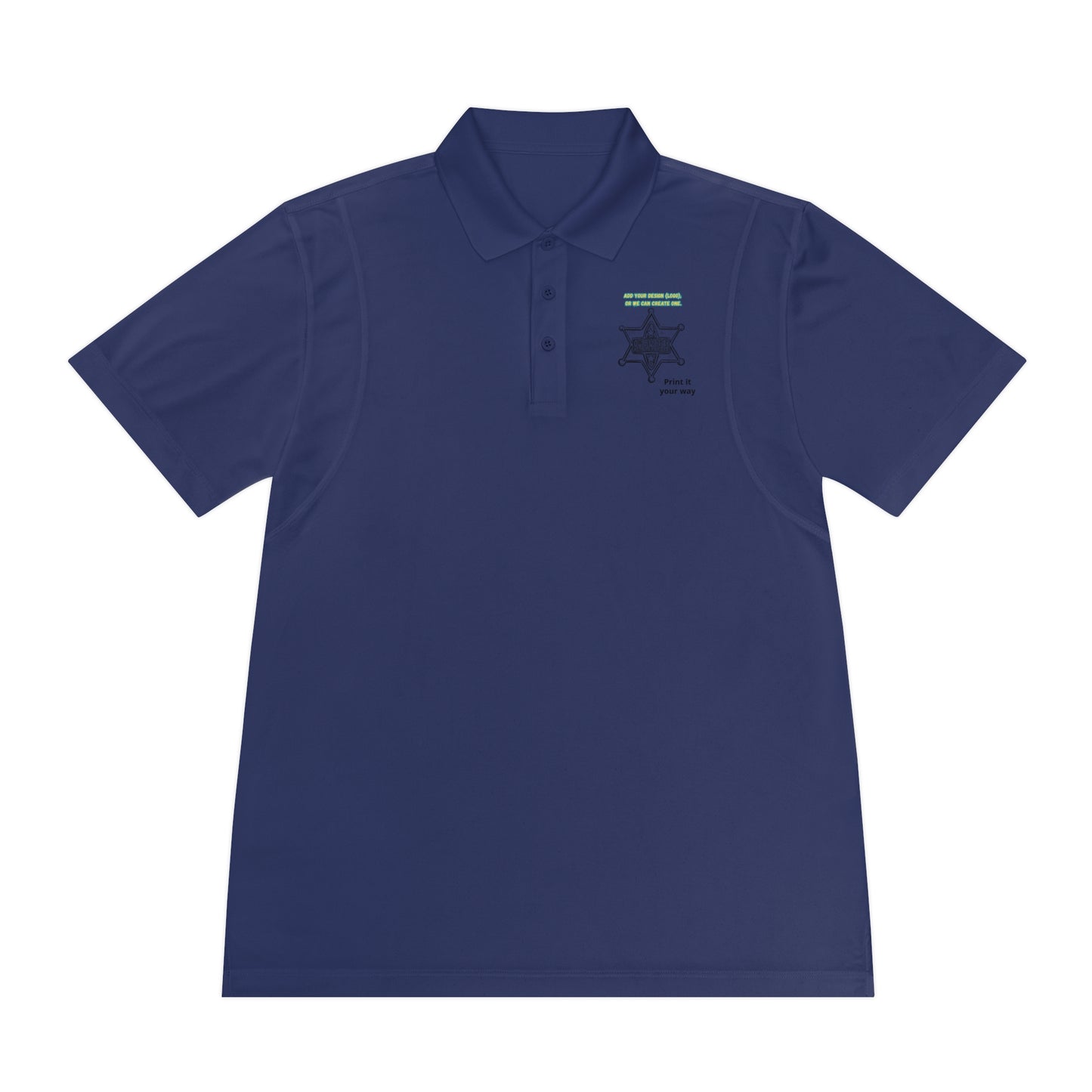 Personalize Sport Polo Shirt in navy blue, featuring a crisp collar and moisture-wicking fabric for comfort.