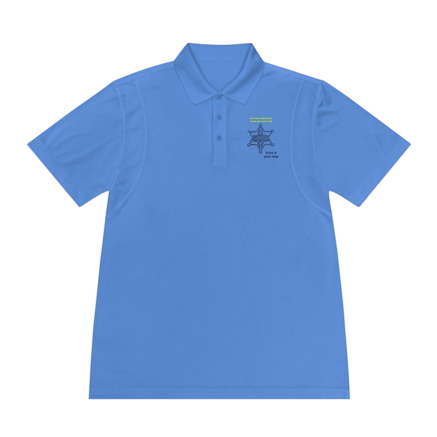 Personalize Sport Polo Shirt, a lightweight blue polo with clean design and moisture-wicking fabric.