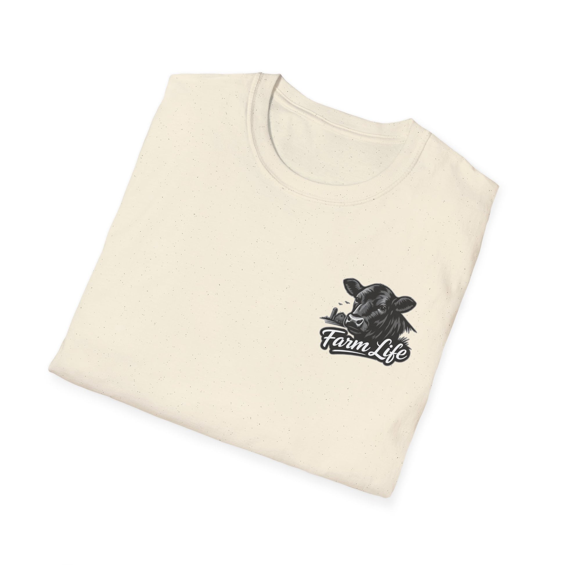 Farm Life T-Shirt featuring a black cow graphic, perfect for ranchers and fans of farm life.