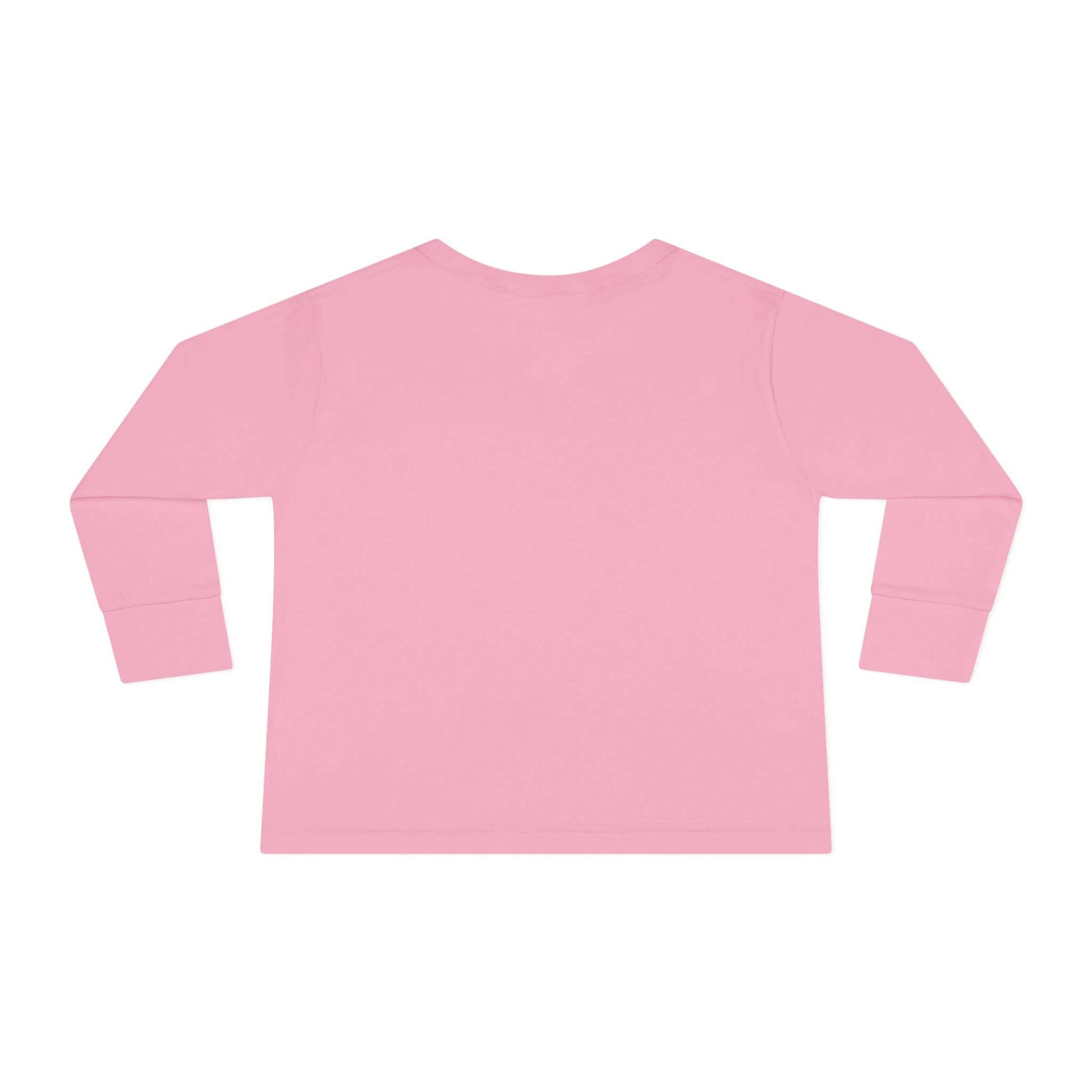 Back view of a pink Toddler Long Sleeve Tee, ideal for young farm enthusiasts.