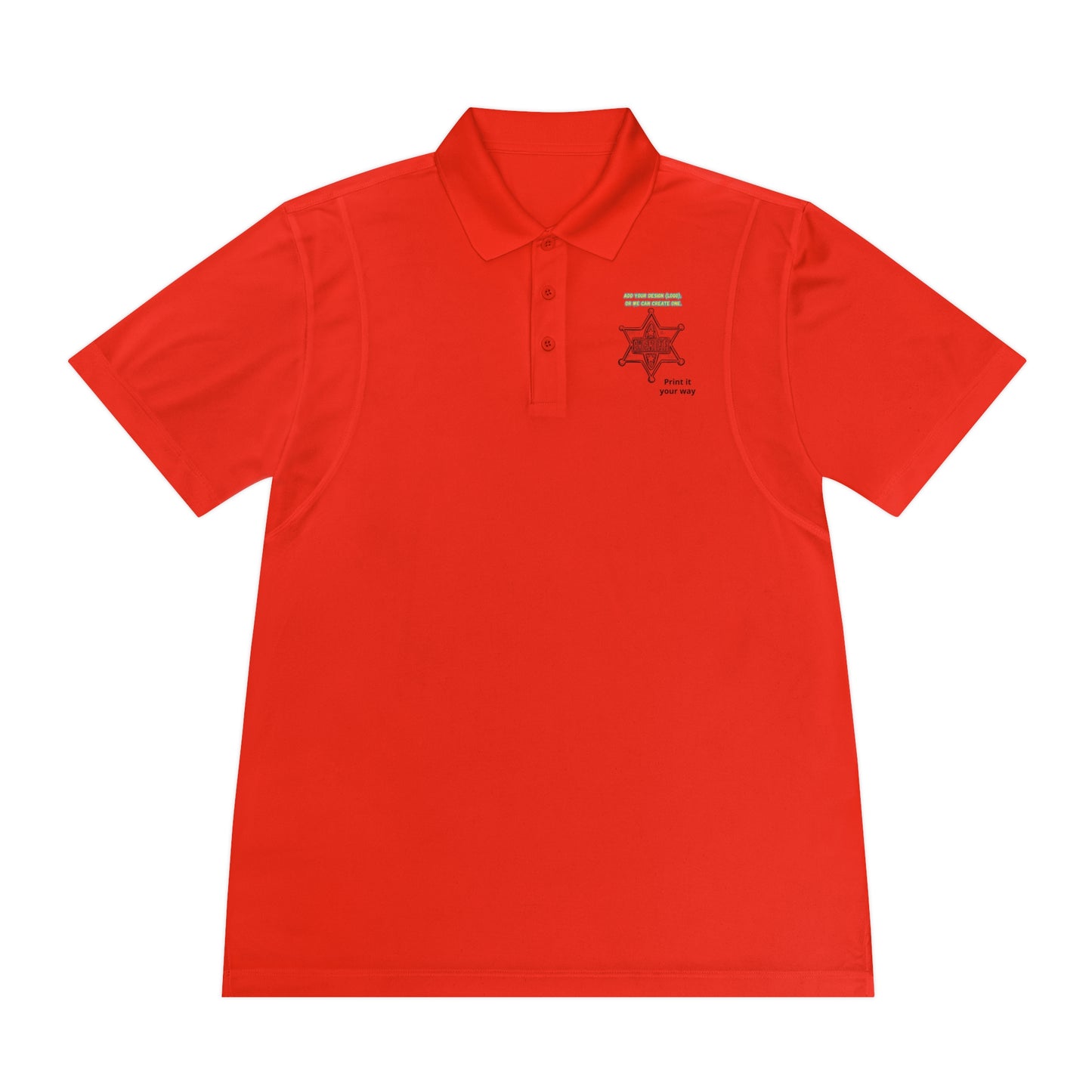 Personalize Sport Polo Shirt in vibrant red, featuring a crisp lapel collar and three-button placket, ideal for ranch activities.