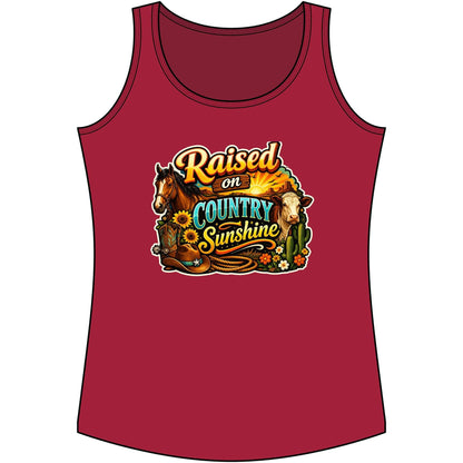 Country Tank Top featuring a colorful design with horses and flowers, ideal for summer farm apparel.
