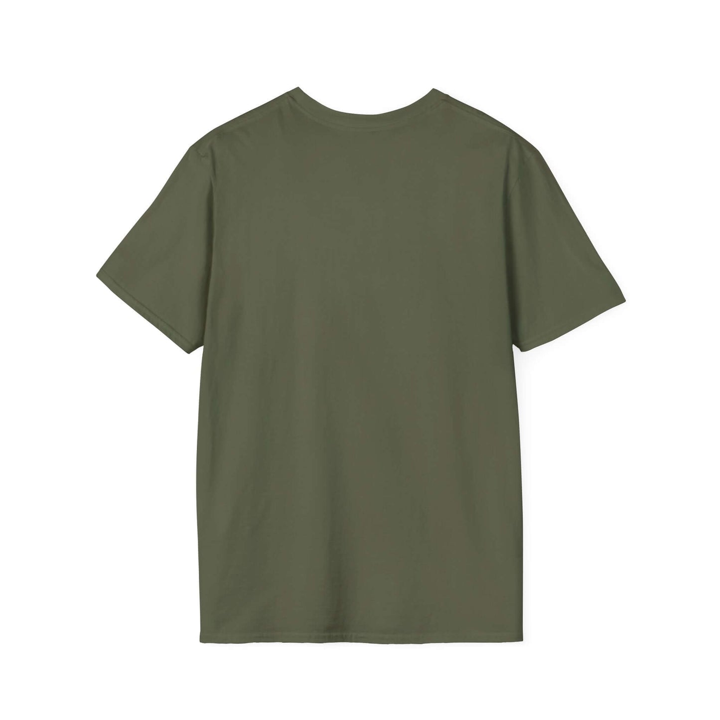 Back view of Working Cows Humor T-Shirt, a lightweight cotton farm tee in olive green color.
