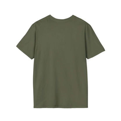 Back view of Working Cows Humor T-Shirt, a lightweight cotton farm tee in olive green color.