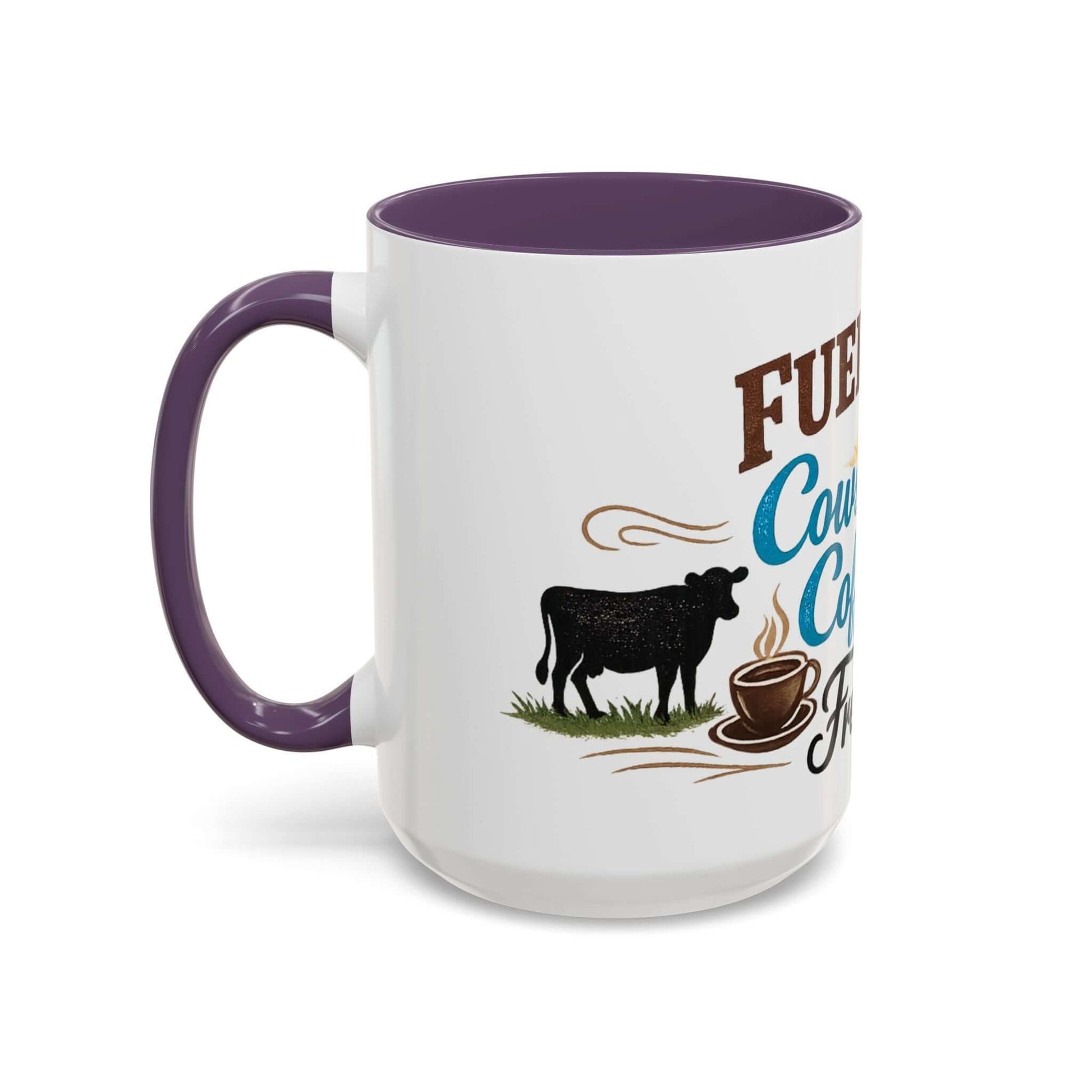 Cow Lovers Mug with cow and coffee graphics, perfect for farm lovers enjoying their morning coffee.