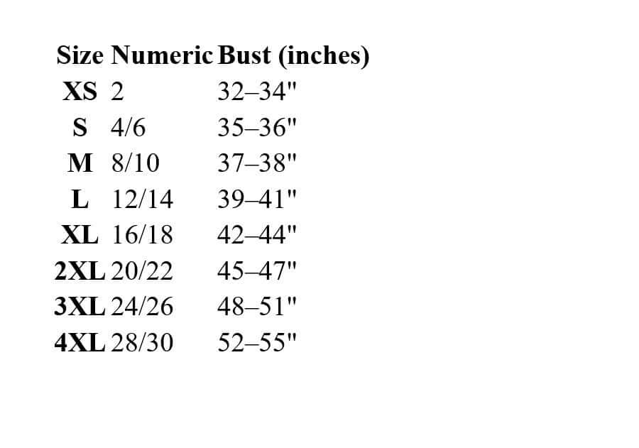 Personalize Tank Top, size chart