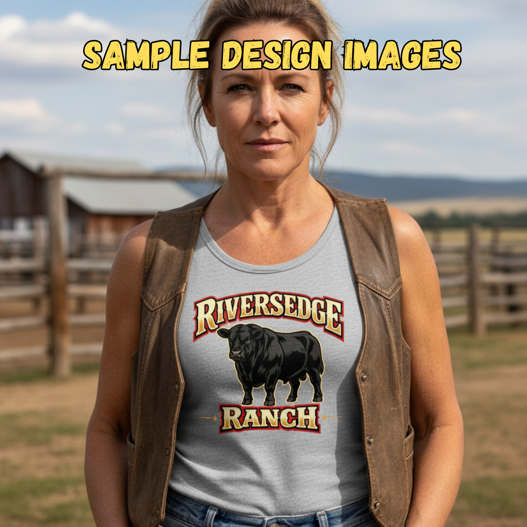Personalize Tank Top worn by a woman, featuring Riversedge Ranch design, perfect for farmers and ranchers.