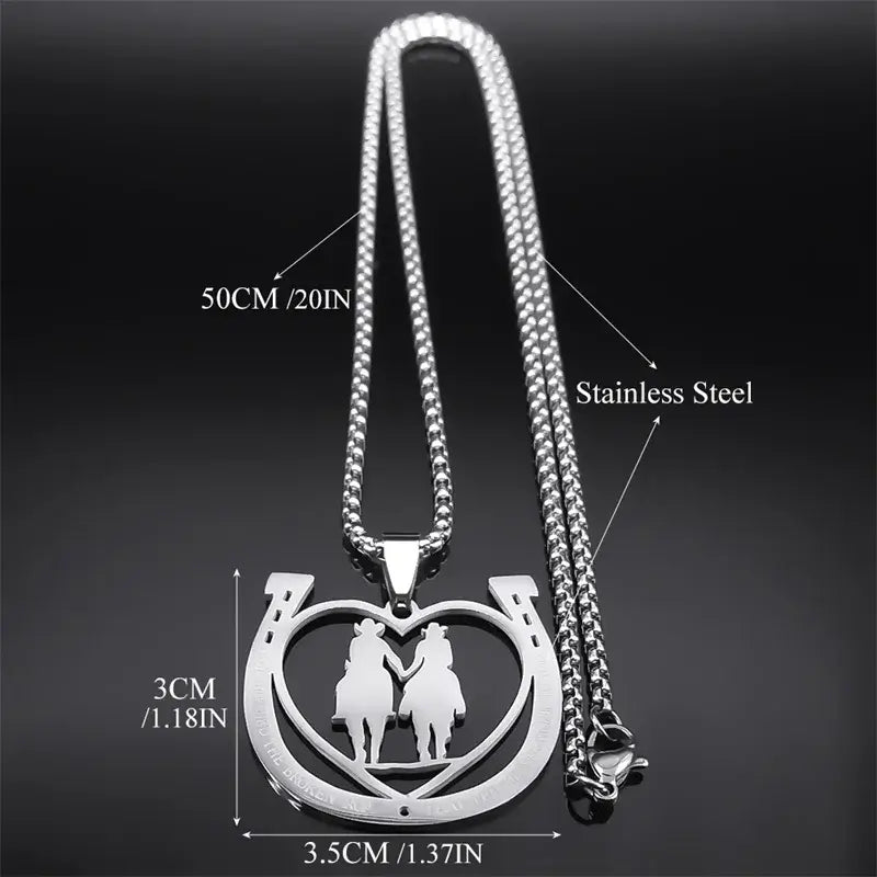 Horseshoe Necklace with heart pendant and stainless steel chain for couples, ideal romantic gift.