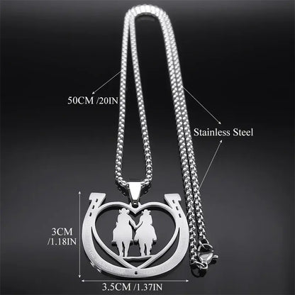 Horseshoe Necklace with heart pendant and stainless steel chain for couples, ideal romantic gift.