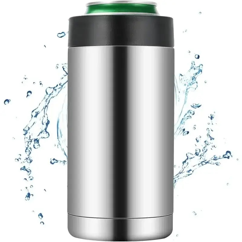 Insulated Stainless Steel Beverage Holder with splash effect, ideal for keeping drinks cold at BBQs and outdoor events.