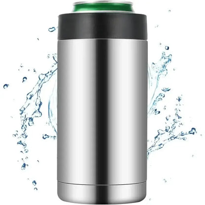 Insulated Stainless Steel Beverage Holder with splash effect, ideal for keeping drinks cold at BBQs and outdoor events.
