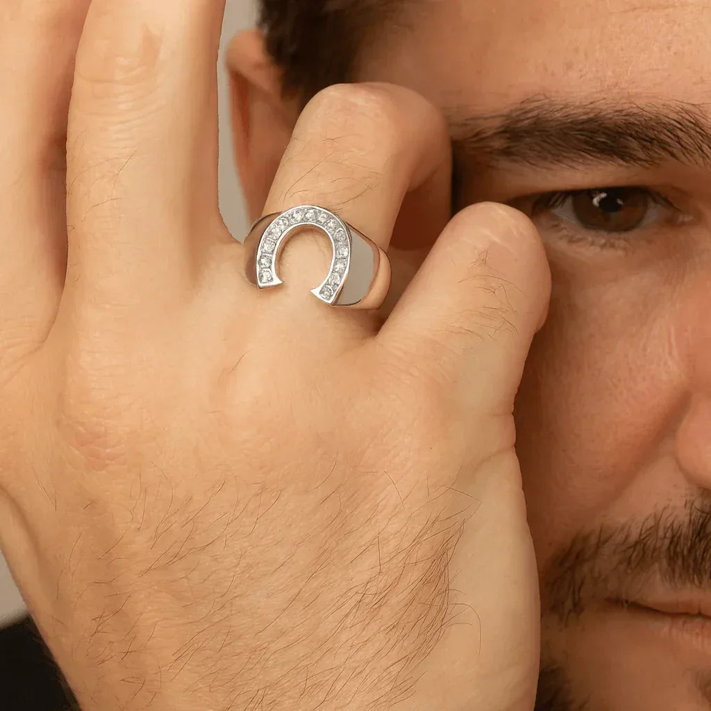 Horseshoe Mens Ring - Western .925 Sterling Silver Cubic Zirconia - The Best New Thing