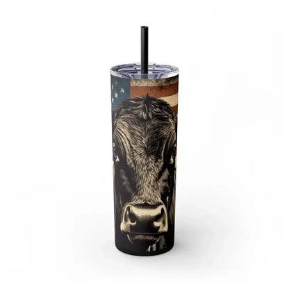 Angus Cow American Flag Skinny Tumbler, 20oz - Patriotic Rancher Gift - The Best New Thing