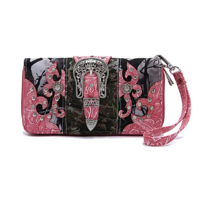 Camouflage Buckle Women Purse with Matching Wallet Set Western Handbags - Bags
