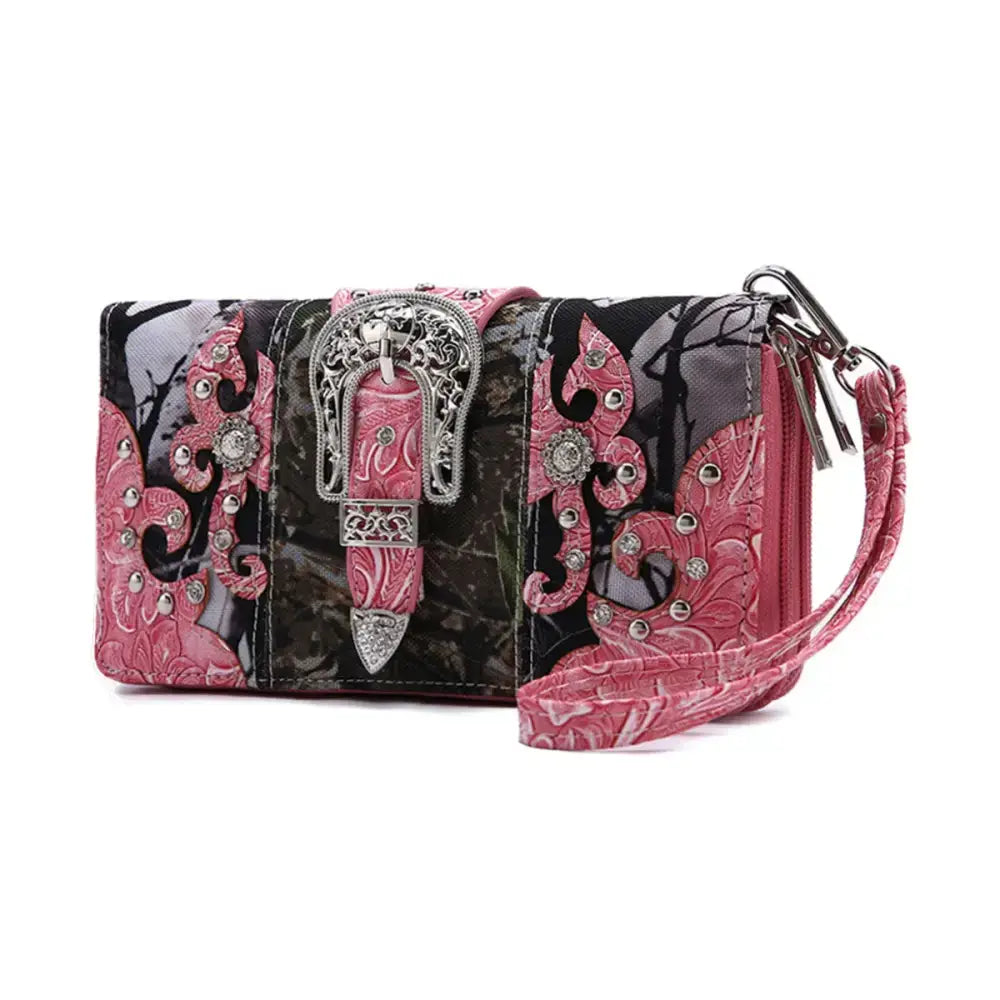 Camouflage Buckle Women Purse with Matching Wallet Set Western Handbags - Bags