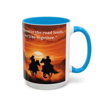 Country Western Mug Ride into the Sunset Inspirational Coffee Mug 15oz 2 Sided Cup Design - 15oz / Light Blue - Mugs