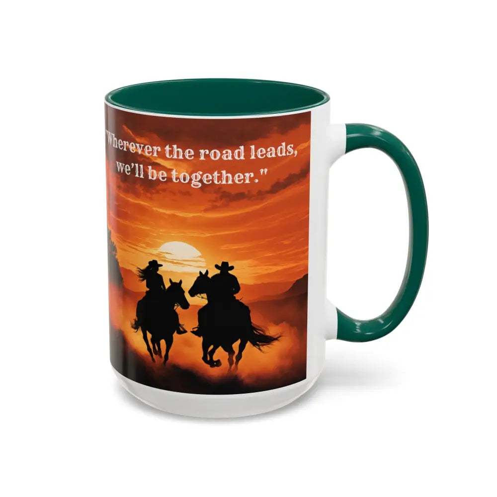 Country Western Mug Ride into the Sunset Inspirational Coffee Mug 15oz 2 Sided Cup Design - 15oz / Green - Mugs