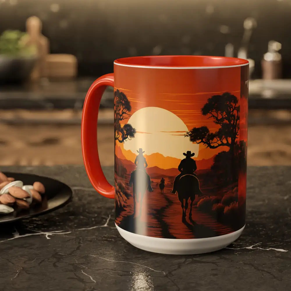 Country Western Mug Ride into the Sunset Inspirational Coffee Mug 15oz 2 Sided Cup Design - Mugs