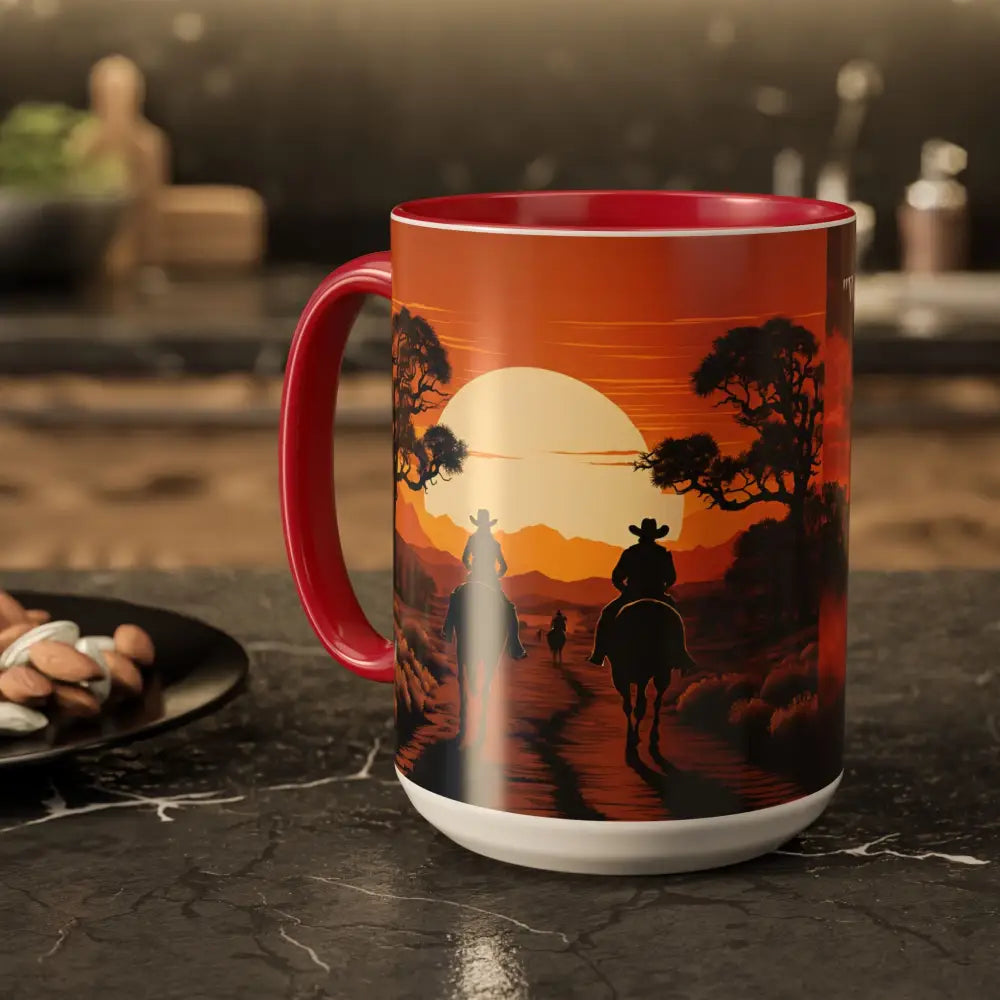 Country Western Mug Ride into the Sunset Inspirational Coffee Mug 15oz 2 Sided Cup Design - Mugs