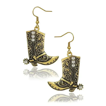 Cowgirl Boot Pendant Earrings Necklace Set, Rodeo Cowboy boots with Spurs, Western Fashion Jewelry - The Best New Thing