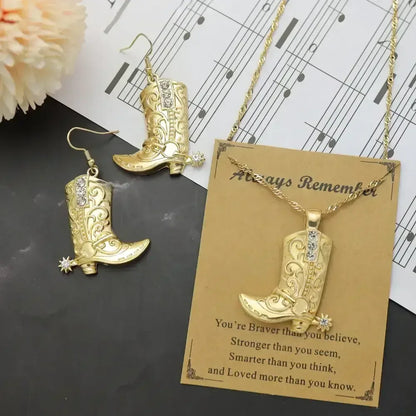 Cowgirl Boot Pendant Earrings Necklace Set, Rodeo Cowboy boots with Spurs, Western Fashion Jewelry - The Best New Thing