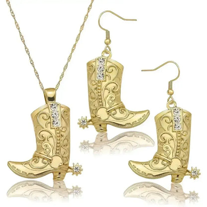 Cowgirl Boot Pendant Earrings Necklace Set, Rodeo Cowboy boots with Spurs, Western Fashion Jewelry - The Best New Thing