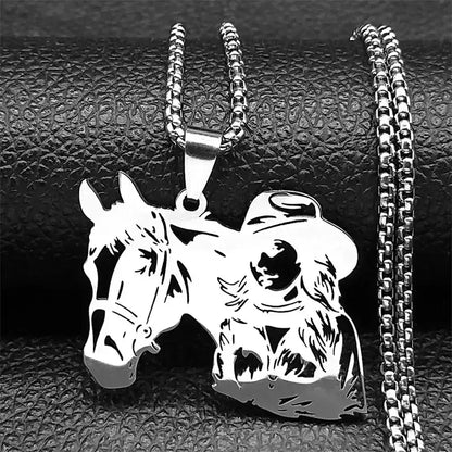Cowgirl Horse Necklace, Stainless Steel Pendant, Western Jewelry - The Best New Thing