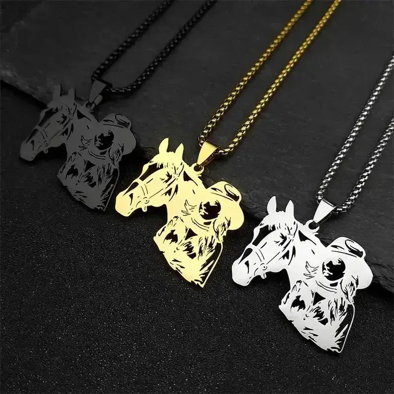 Cowgirl Horse Necklace, Stainless Steel Pendant, Western Jewelry - The Best New Thing