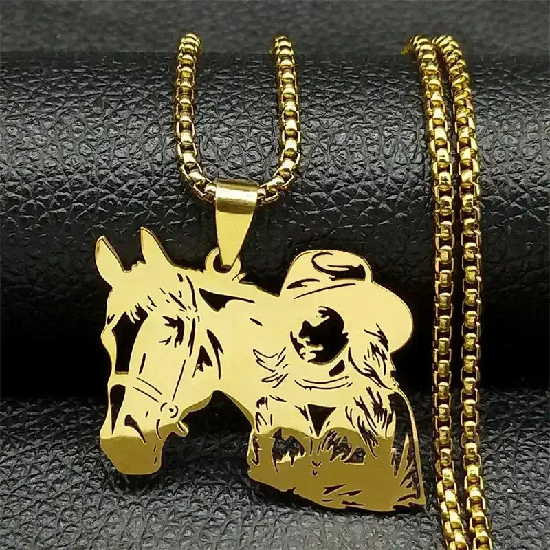 Cowgirl Horse Necklace, Stainless Steel Pendant, Western Jewelry - The Best New Thing
