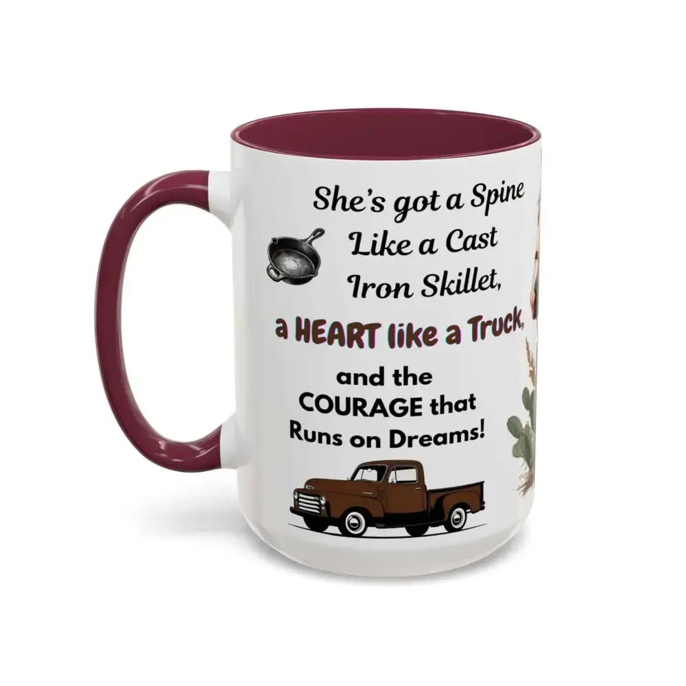 Cowgirl Tough 15oz Mug – “Spine Like a Skillet Heart Like a Truck” Inspirational Western Gift Cowgirl Coffee Mugs - Mugs