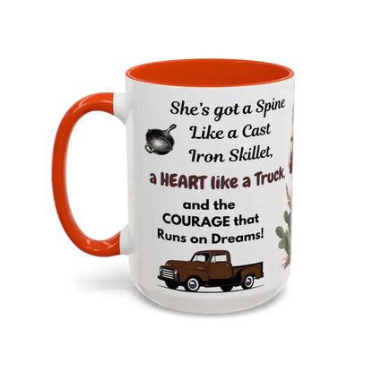Cowgirl Tough 15oz Mug – “Spine Like a Skillet Heart Like a Truck” Inspirational Western Gift Cowgirl Coffee Mugs - Mugs