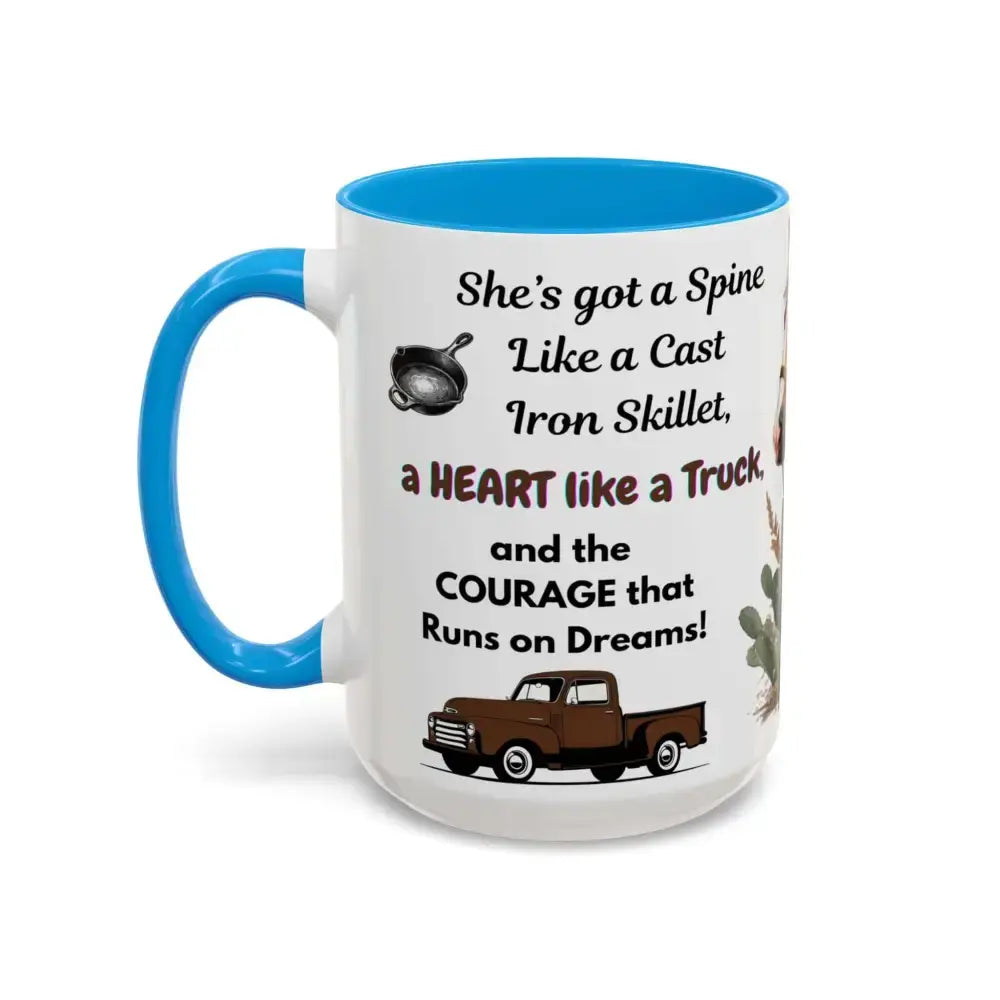 Cowgirl Tough 15oz Mug – “Spine Like a Skillet Heart Like a Truck” Inspirational Western Gift Cowgirl Coffee Mugs - Mugs