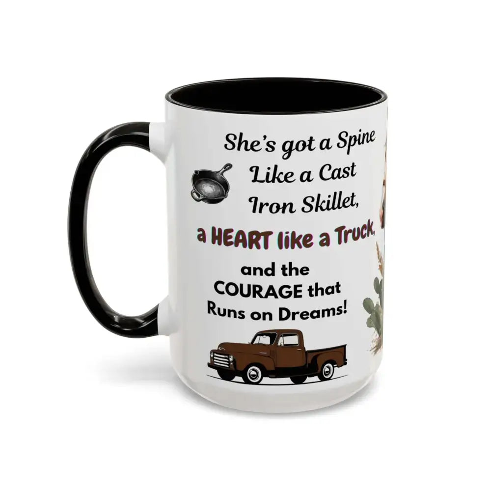Cowgirl Tough 15oz Mug – “Spine Like a Skillet Heart Like a Truck” Inspirational Western Gift Cowgirl Coffee Mugs - Mugs