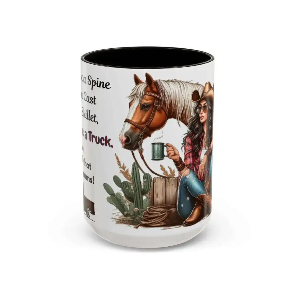 Cowgirl Tough 15oz Mug – “Spine Like a Skillet Heart Like a Truck” Inspirational Western Gift Cowgirl Coffee Mugs