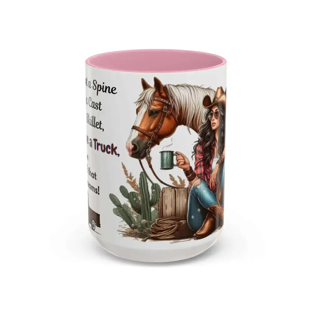 Cowgirl Tough 15oz Mug – “Spine Like a Skillet Heart Like a Truck” Inspirational Western Gift Cowgirl Coffee Mugs
