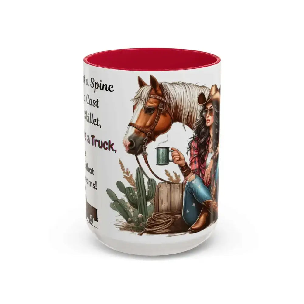 Cowgirl Tough 15oz Mug – “Spine Like a Skillet Heart Like a Truck” Inspirational Western Gift Cowgirl Coffee Mugs